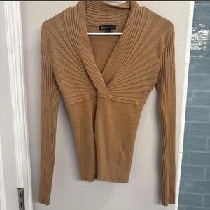 INC International Concepts Camel Ribbed Long Sleeve Top
